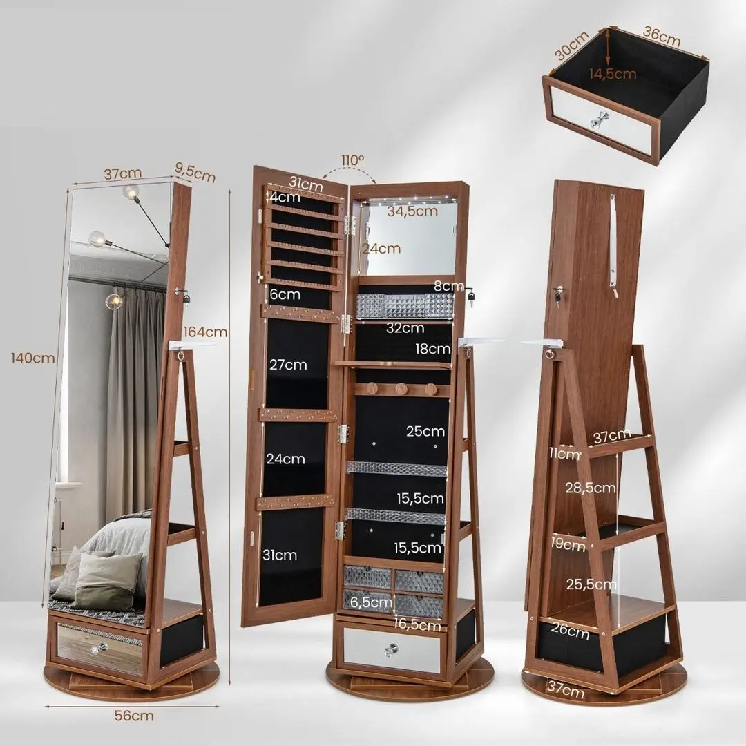 Шкаф-зеркало для украшений Costway JV11195BN (Brown) - 4