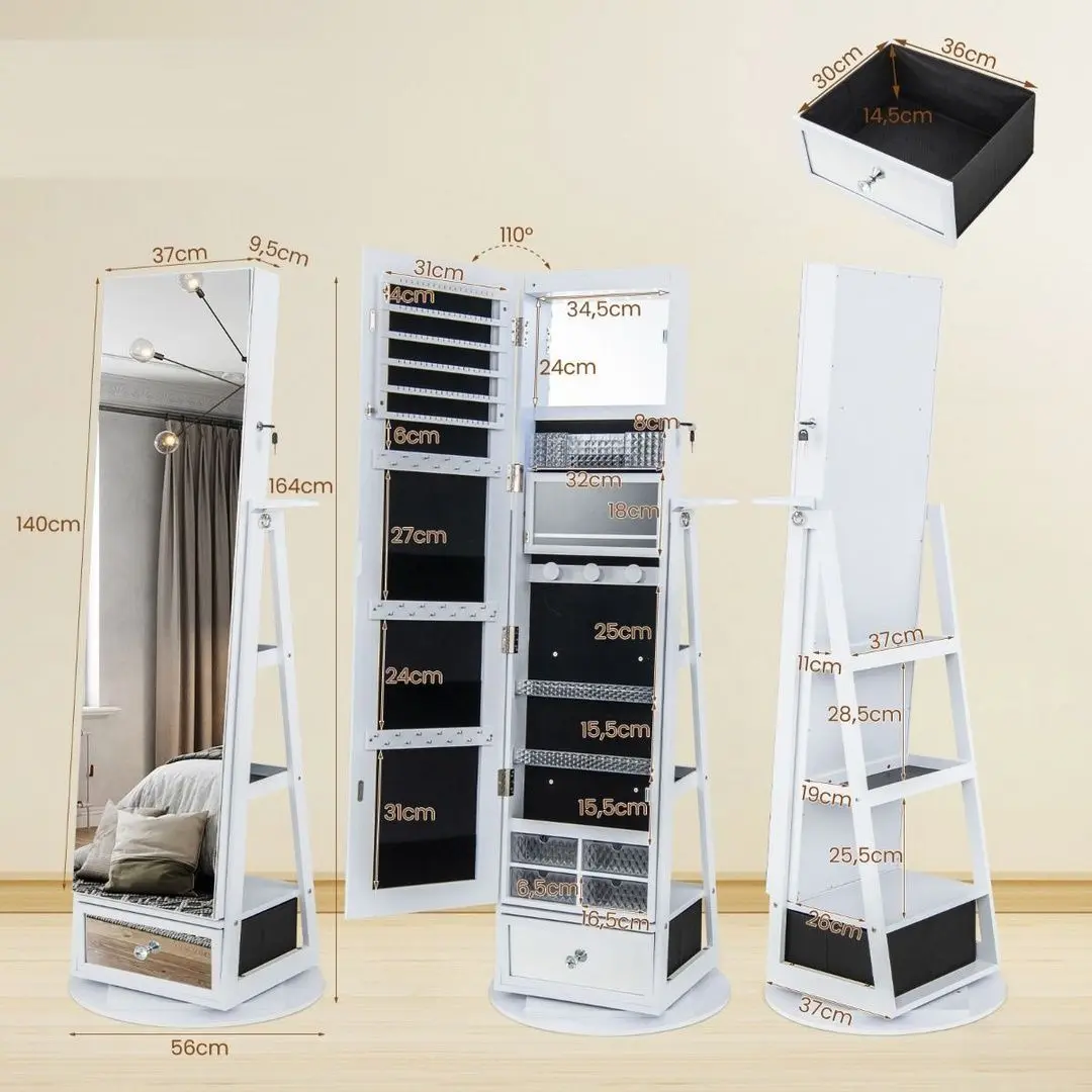 Шкаф-зеркало для украшений Costway JV11195WH (White) - 4