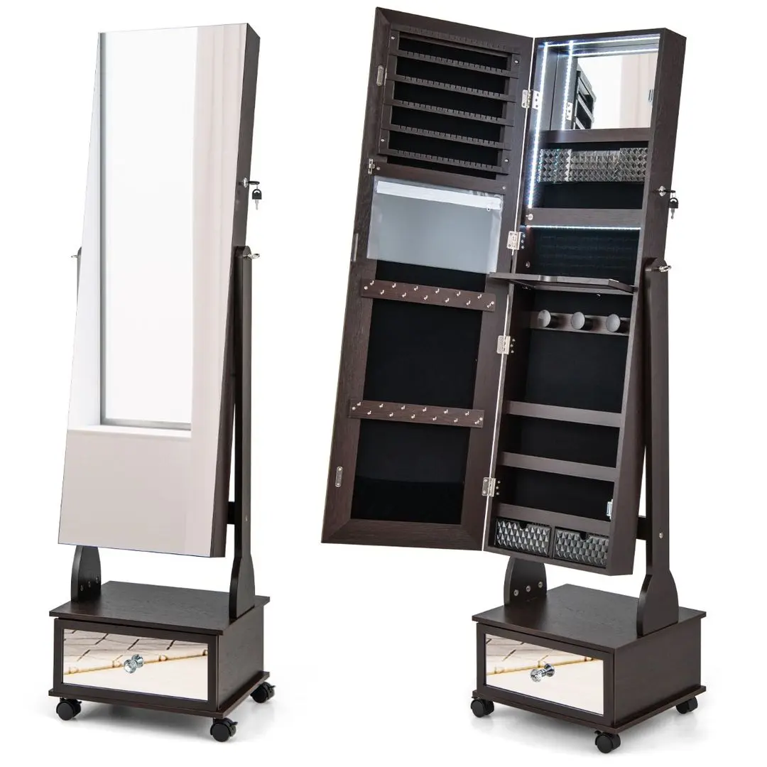 Dulap-oglinda pentru bijuterii Costway JV11233BN (Brown)