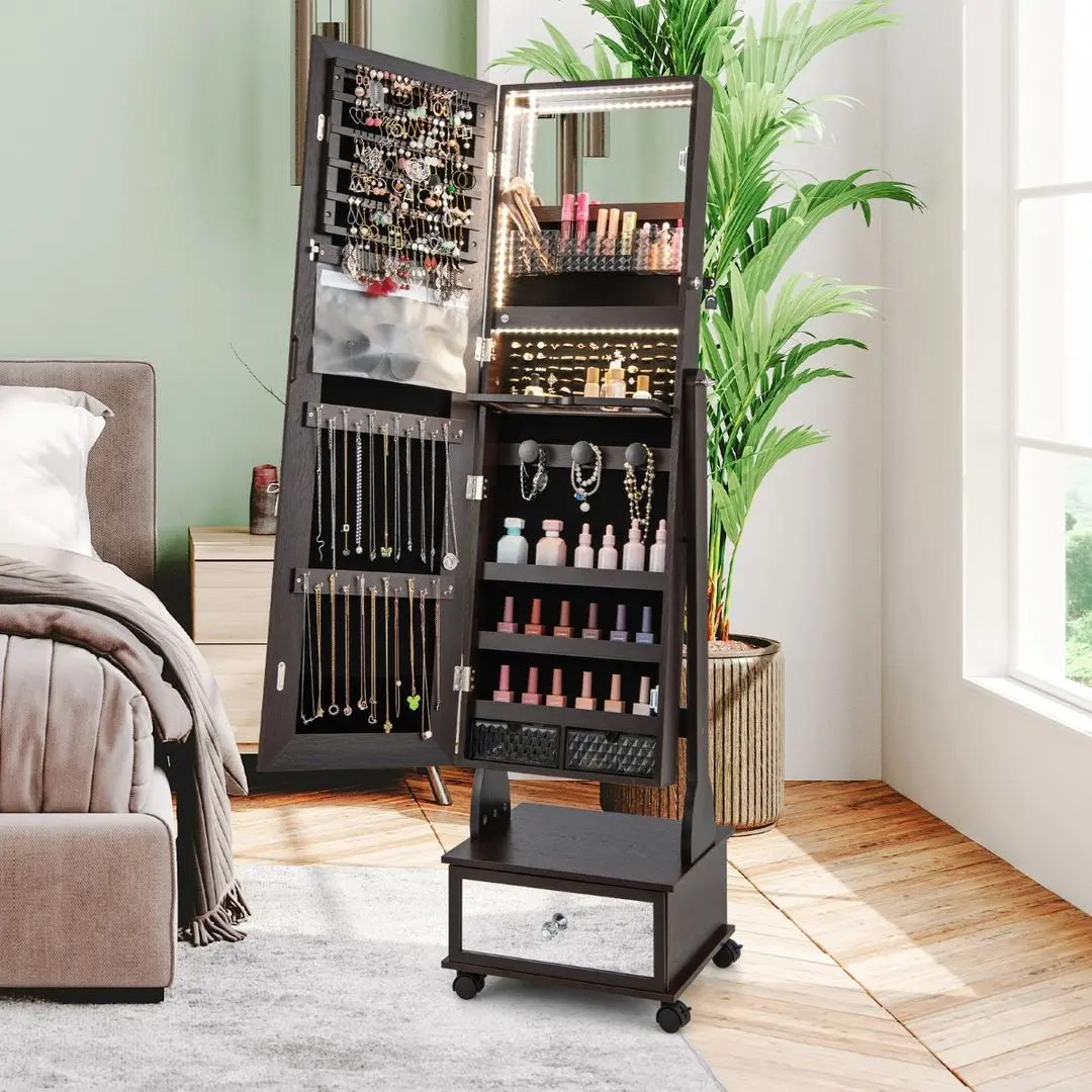 Dulap-oglinda pentru bijuterii Costway JV11233BN (Brown)