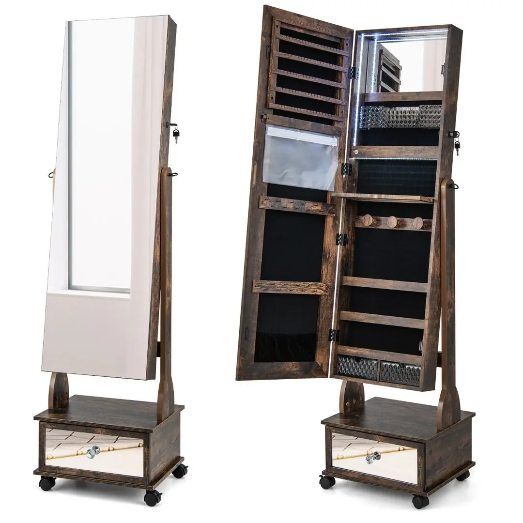 Шкаф-зеркало для украшений Costway JV11233CF (Rustic Brown)