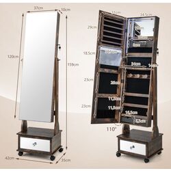 Шкаф-зеркало для украшений Costway JV11233CF (Rustic Brown) Thumb