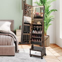 Dulap-oglinda pentru bijuterii Costway JV11233CF (Rustic Brown)