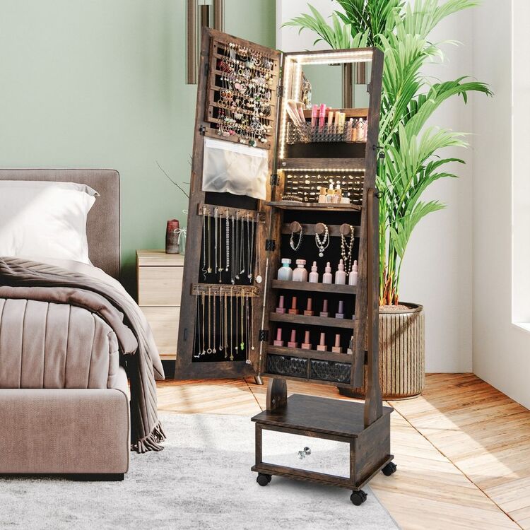 Шкаф-зеркало для украшений Costway JV11233CF (Rustic Brown)