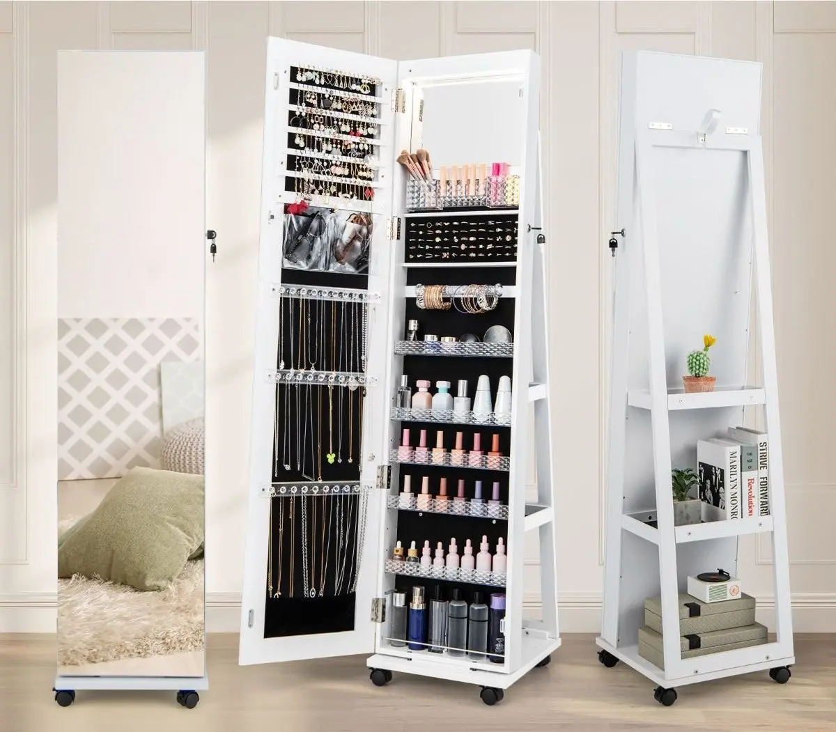 Шкаф-зеркало для украшений Costway JV11245WH (White) - 4