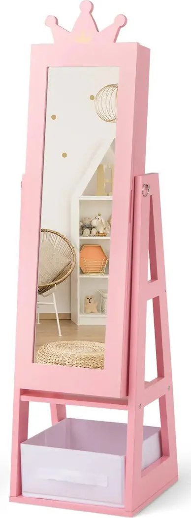 Dulap-oglinda pentru bijuterii pentru copii Costway HY10312PI (Pink)