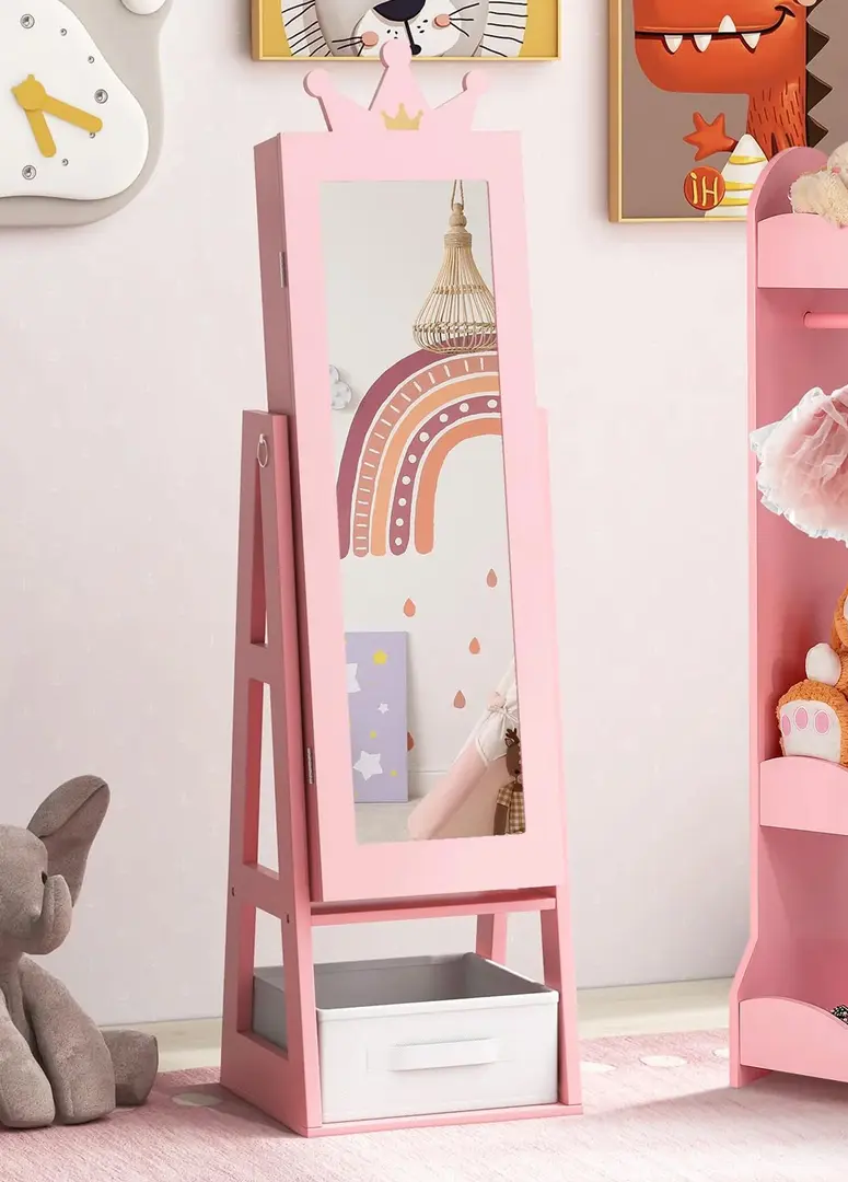 Dulap-oglinda pentru bijuterii pentru copii Costway HY10312PI (Pink)