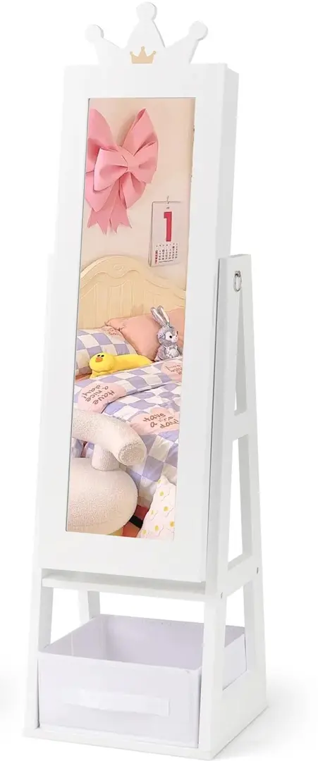 Dulap-oglinda pentru bijuterii pentru copii Costway HY10312WH (White)