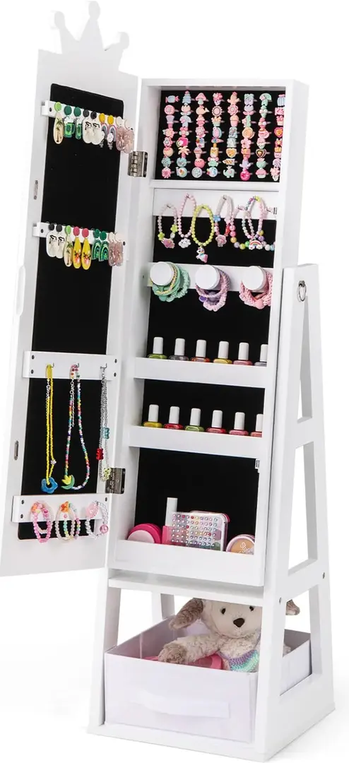Dulap-oglinda pentru bijuterii pentru copii Costway HY10312WH (White)