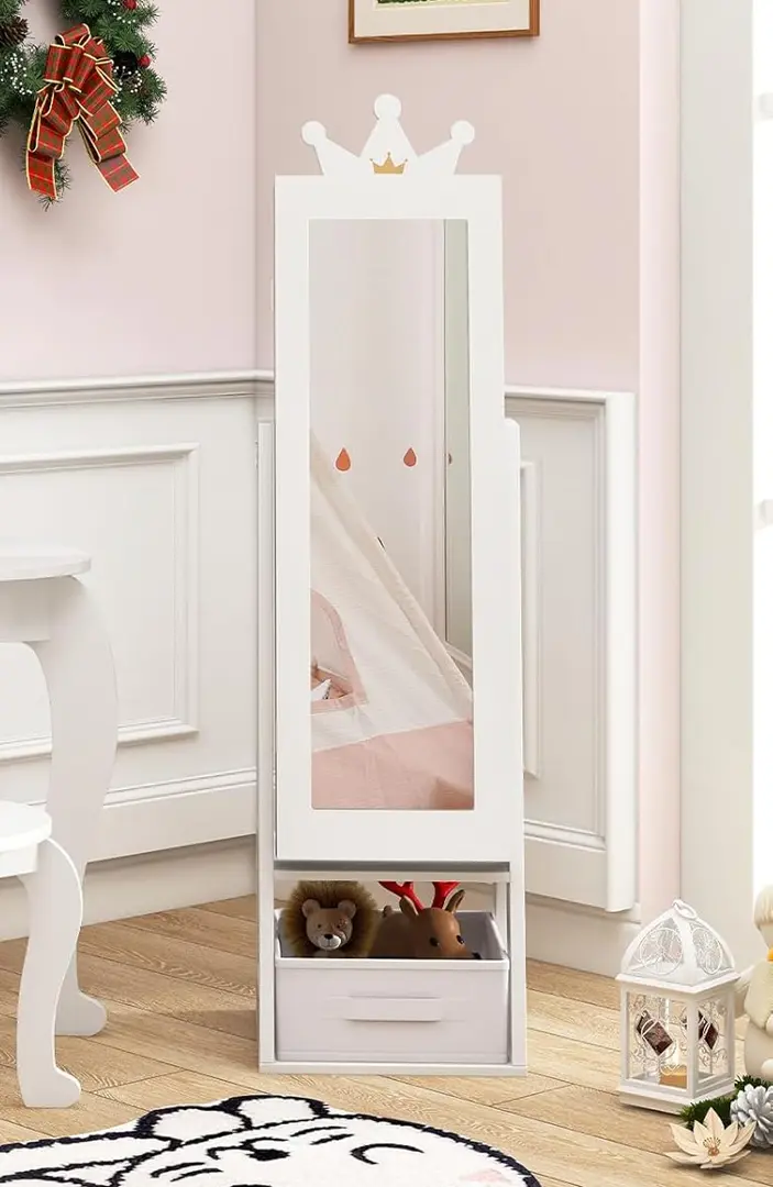 Dulap-oglinda pentru bijuterii pentru copii Costway HY10312WH (White)