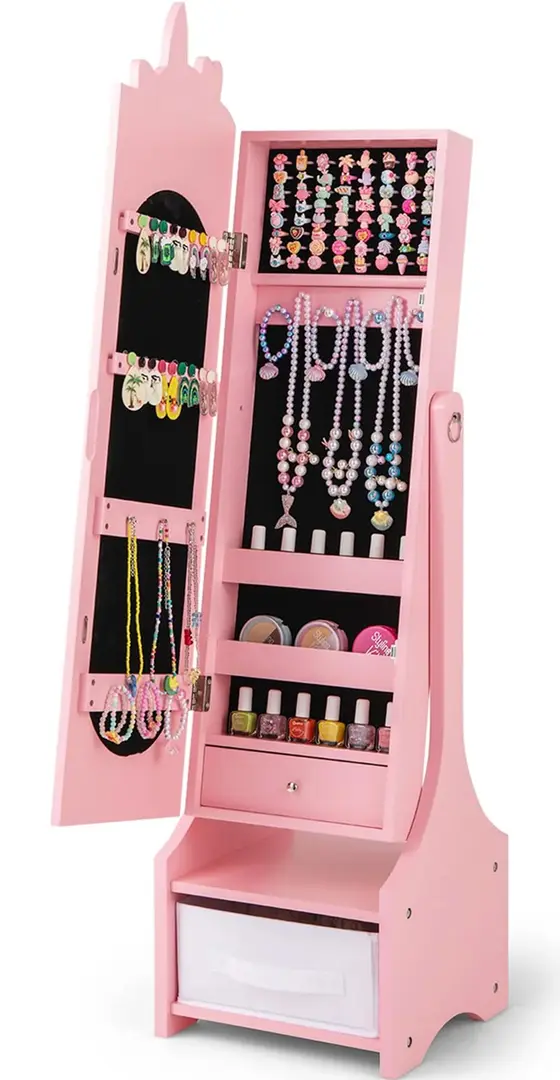 Шкаф-зеркало для украшений детский Costway HY10314PI (Pink)