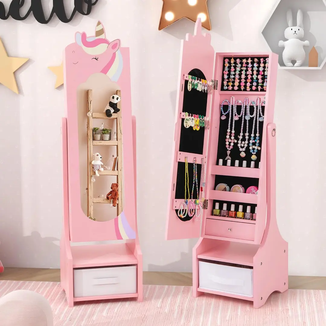 Шкаф-зеркало для украшений детский Costway HY10314PI (Pink)