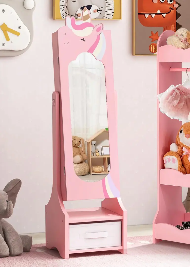 Шкаф-зеркало для украшений детский Costway HY10314PI (Pink)