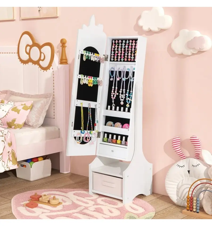 Шкаф-зеркало для украшений детский Costway HY10314WH (White)