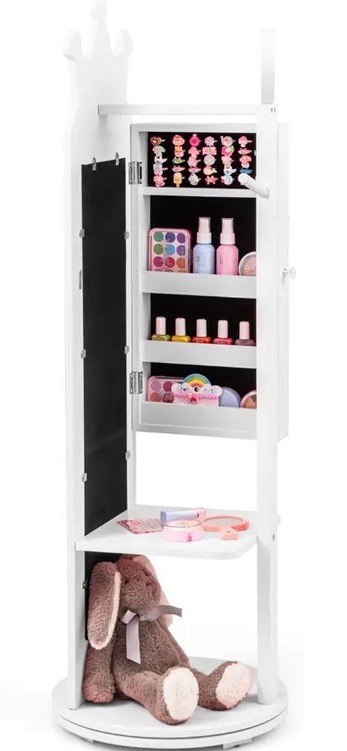 Dulap-oglinda pentru bijuterii pentru copii Costway HY10315WH (White)