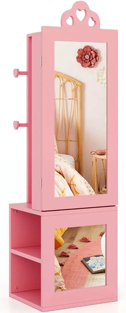 Dulap-oglinda pentru bijuterii pentru copii Costway HY10316PI (Pink)