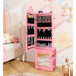 Dulap-oglinda pentru bijuterii pentru copii Costway HY10316PI (Pink)