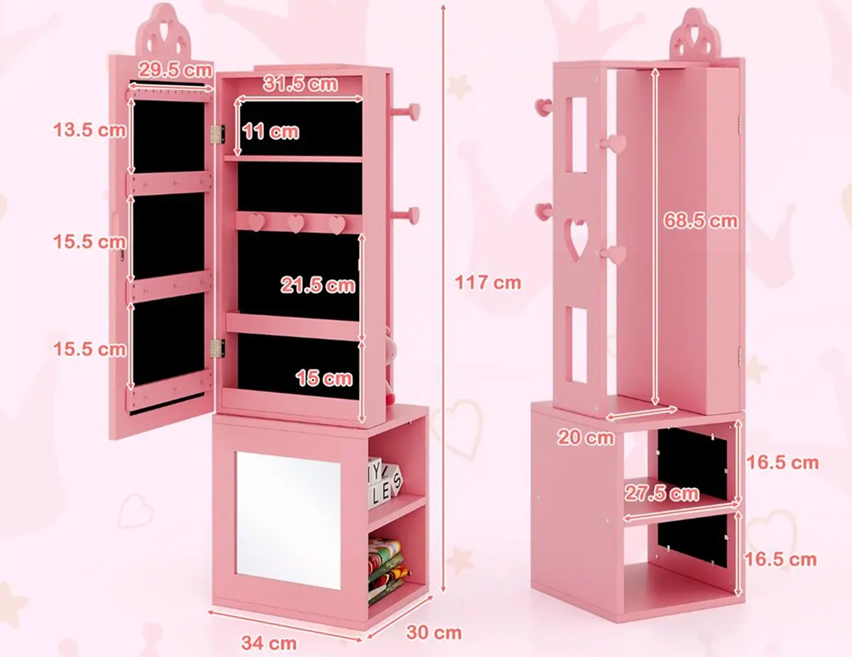 Dulap-oglinda pentru bijuterii pentru copii Costway HY10316PI (Pink)