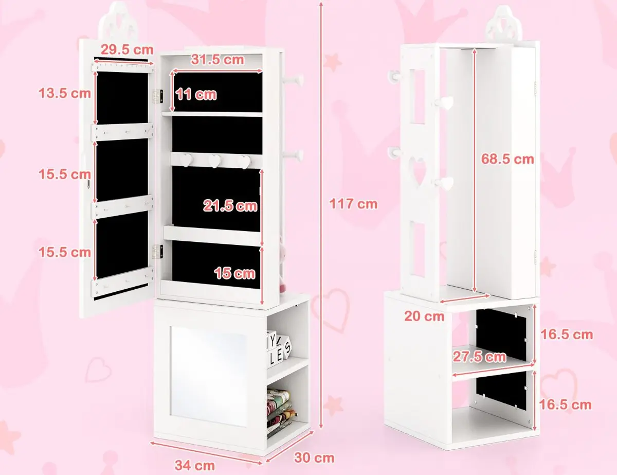 Шкаф-зеркало для украшений детский Costway HY10316WH (White) - 4