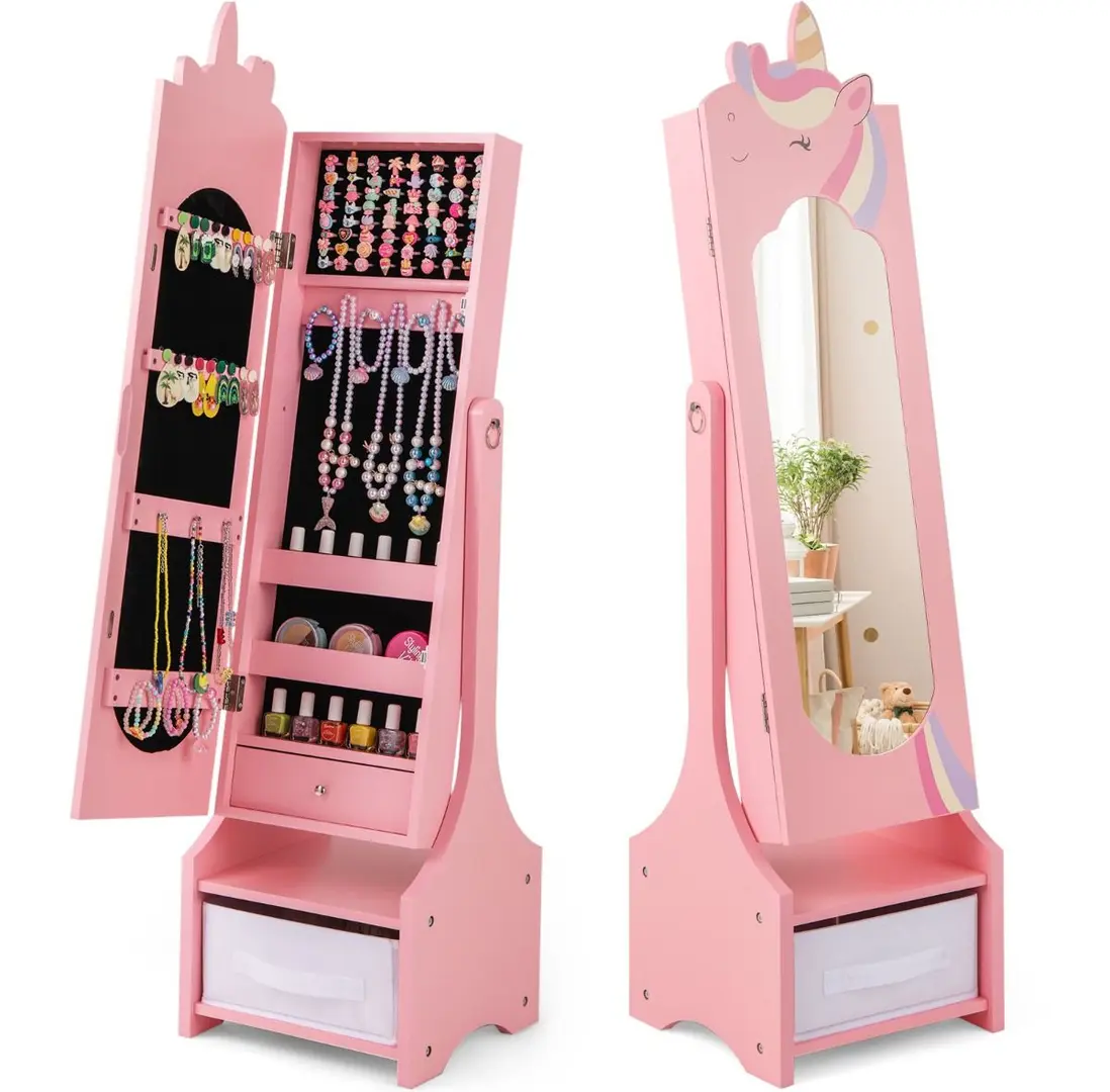 Шкаф-зеркало для украшений детский Costway HY10318PI (Pink)