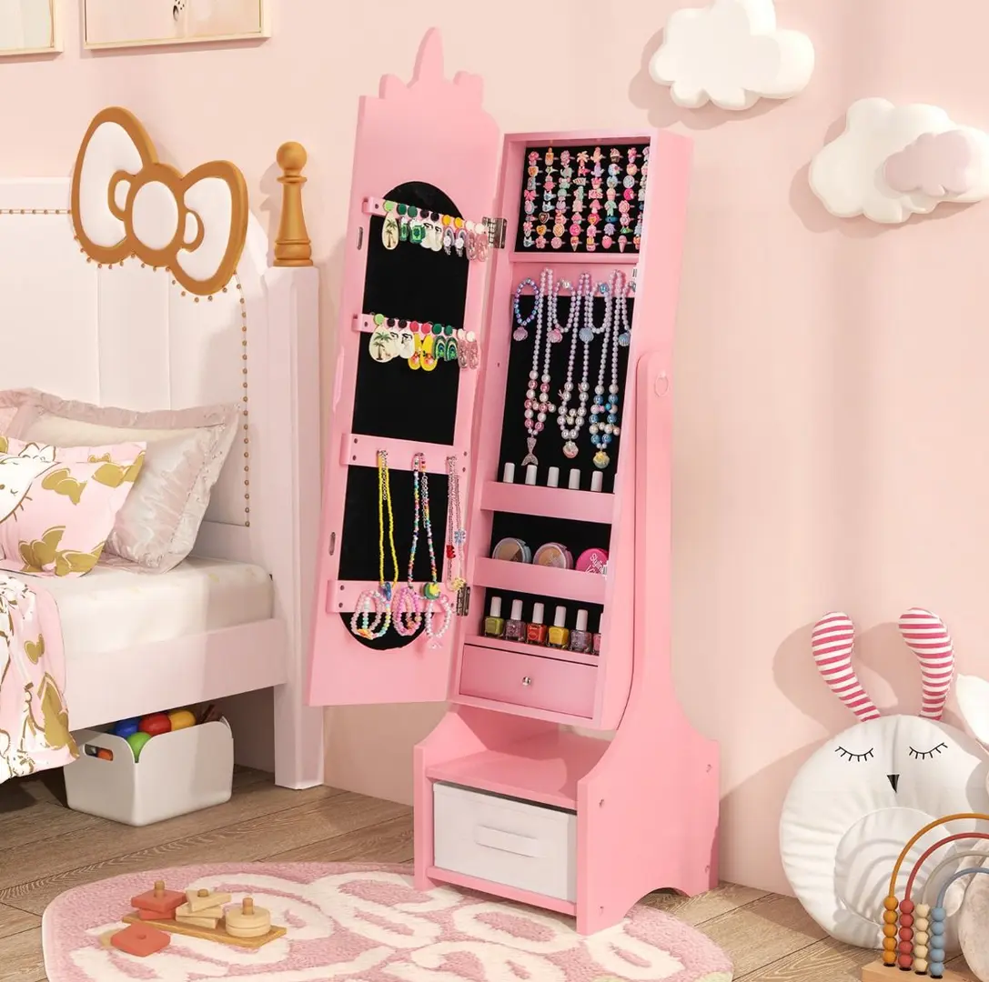 Шкаф-зеркало для украшений детский Costway HY10318PI (Pink)