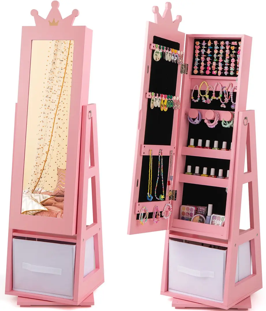 Шкаф-зеркало для украшений детский Costway HY10321PI (Pink) - 2