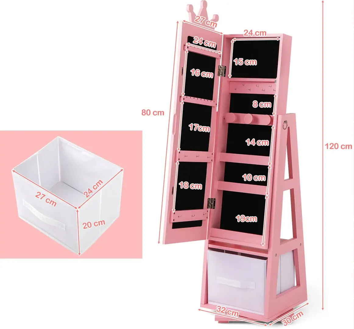 Шкаф-зеркало для украшений детский Costway HY10321PI (Pink) - 4