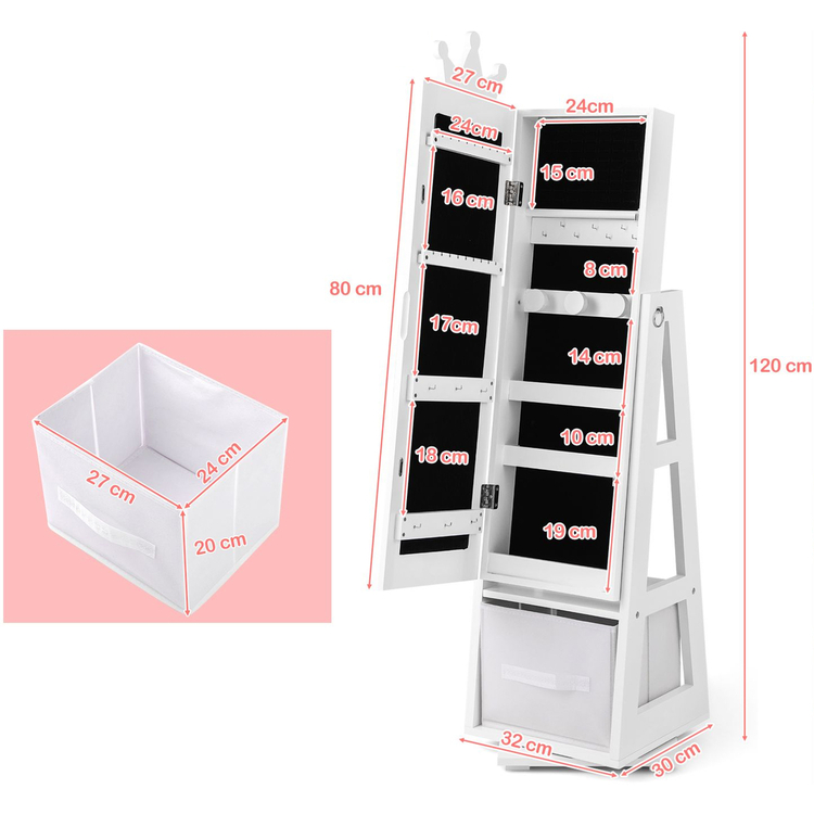 Dulap-oglinda pentru bijuterii pentru copii Costway HY10321WH (White ...