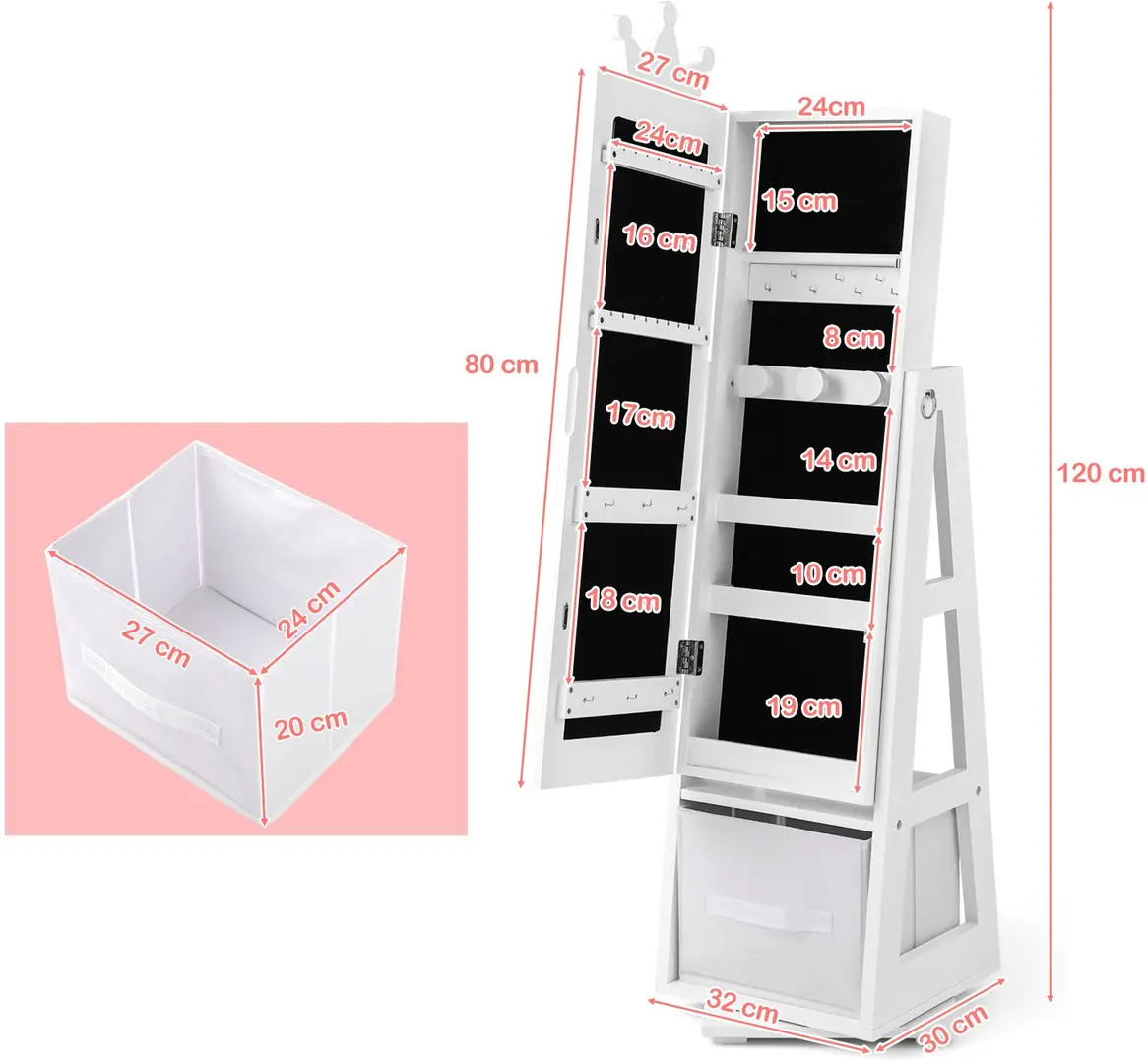 Шкаф-зеркало для украшений детский Costway HY10321WH (White)