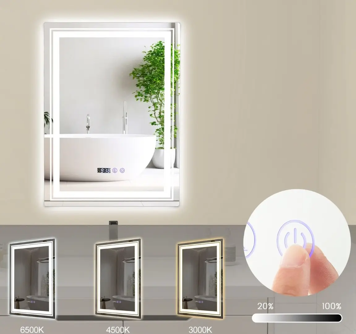 Oglinda cu iluminare Costway BA8037DE (Silver)