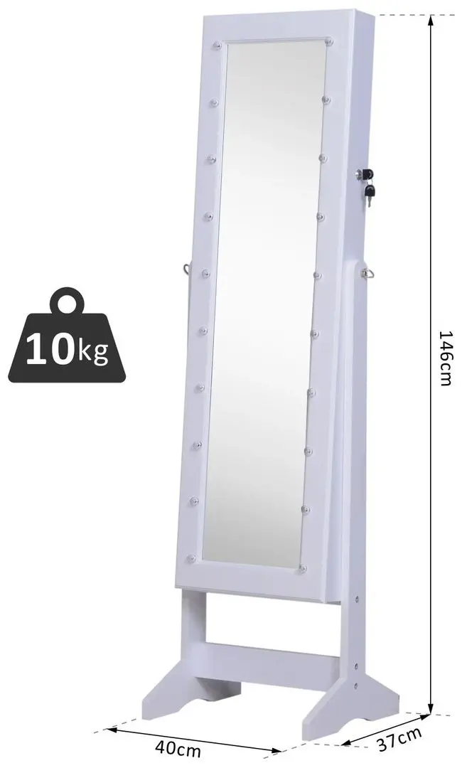 Dulap-oglinda pentru bijuterii Homcom 831-221 40x37x146 cm (White)