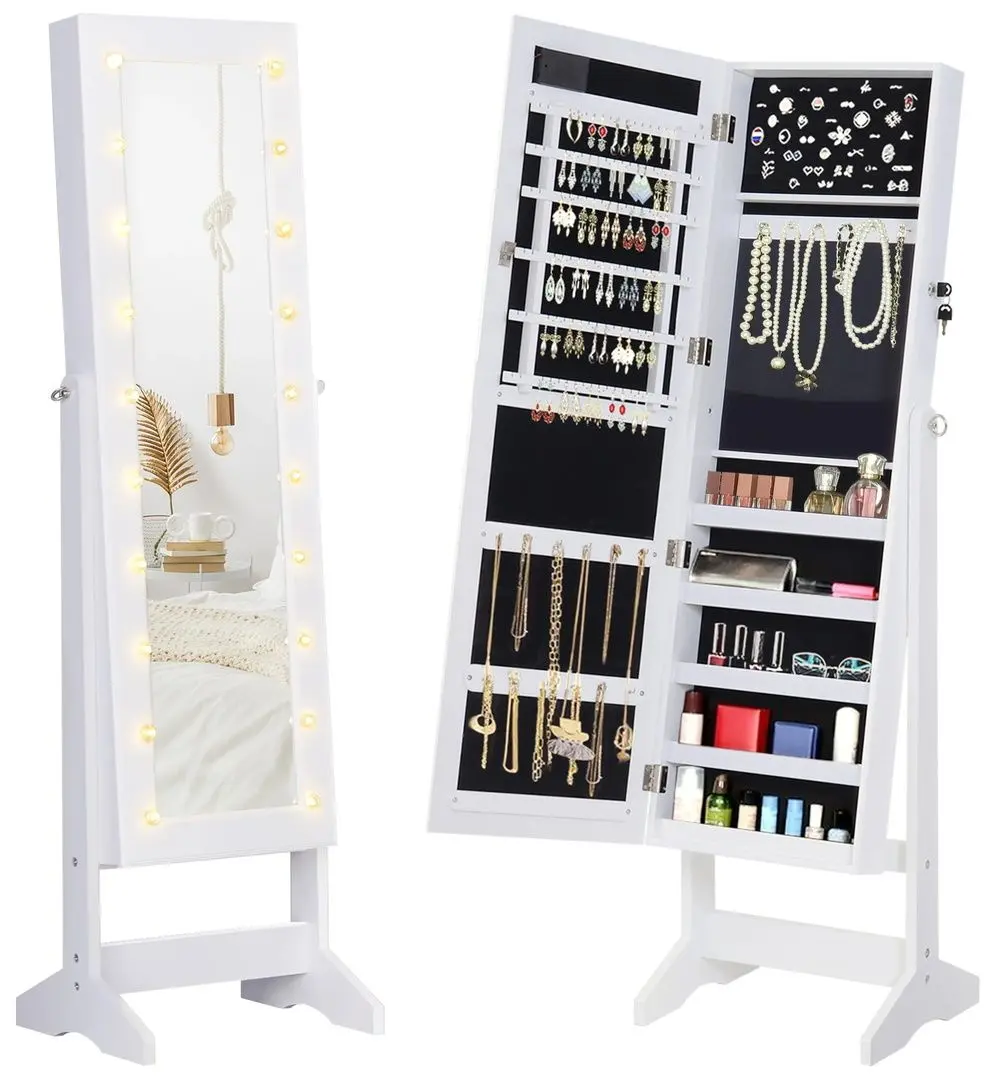 Dulap-oglinda pentru bijuterii Homcom 831-221 40x37x146 cm (White)