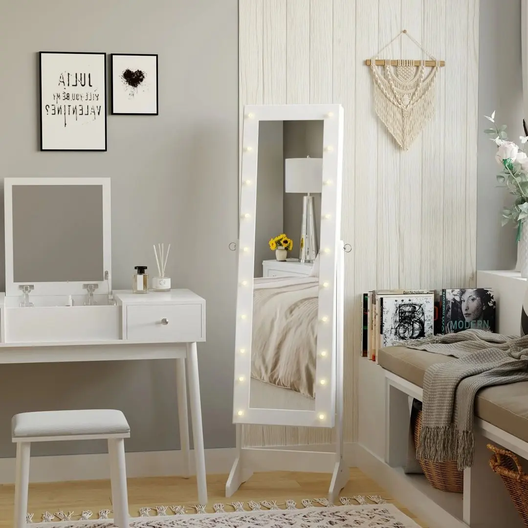 Dulap-oglinda pentru bijuterii Homcom 831-221 40x37x146 cm (White)