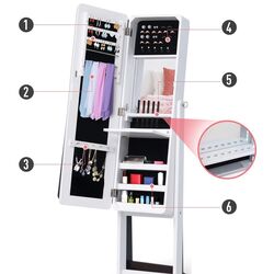 Шкаф-зеркало для украшений Homcom 831-222WT 30x36x146 cm (White) Thumb