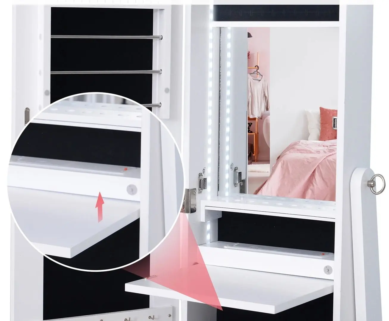 Шкаф-зеркало для украшений Homcom 831-222WT 30x36x146 cm (White)