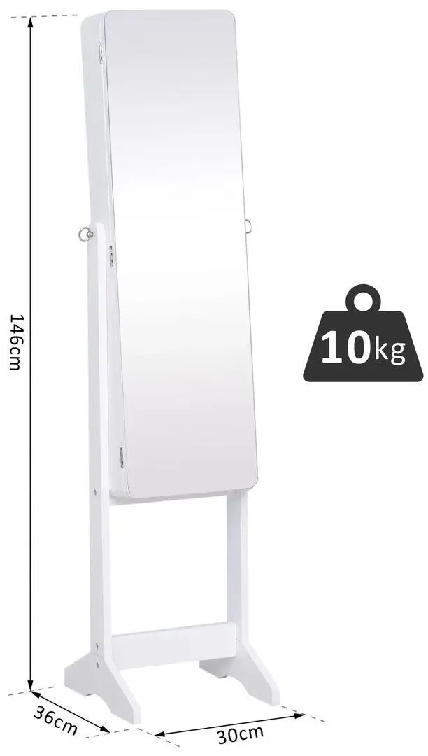 Шкаф-зеркало для украшений Homcom 831-222WT 30x36x146 cm (White)