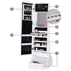 Dulap-oglinda pentru bijuterii Homcom 831-274WT 45x36x150 cm (White) Thumb