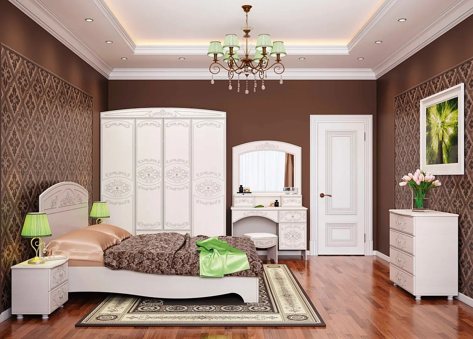 Зеркало с полкой Олмеко Каролина (Вудлайн Кремовый/Сандал Светлый)