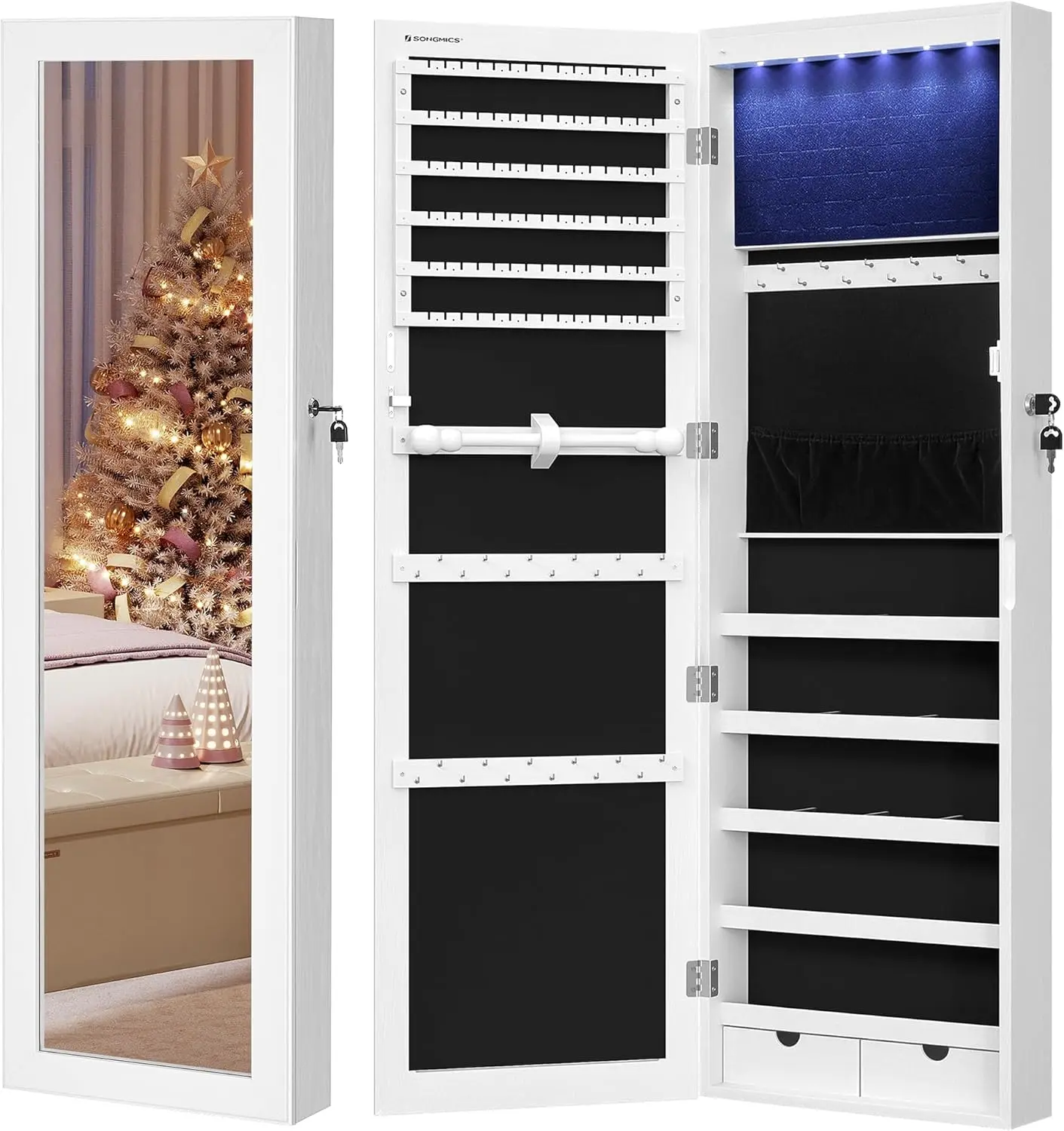 Шкаф-зеркало для украшений Songmics JBC93W (White/Black)