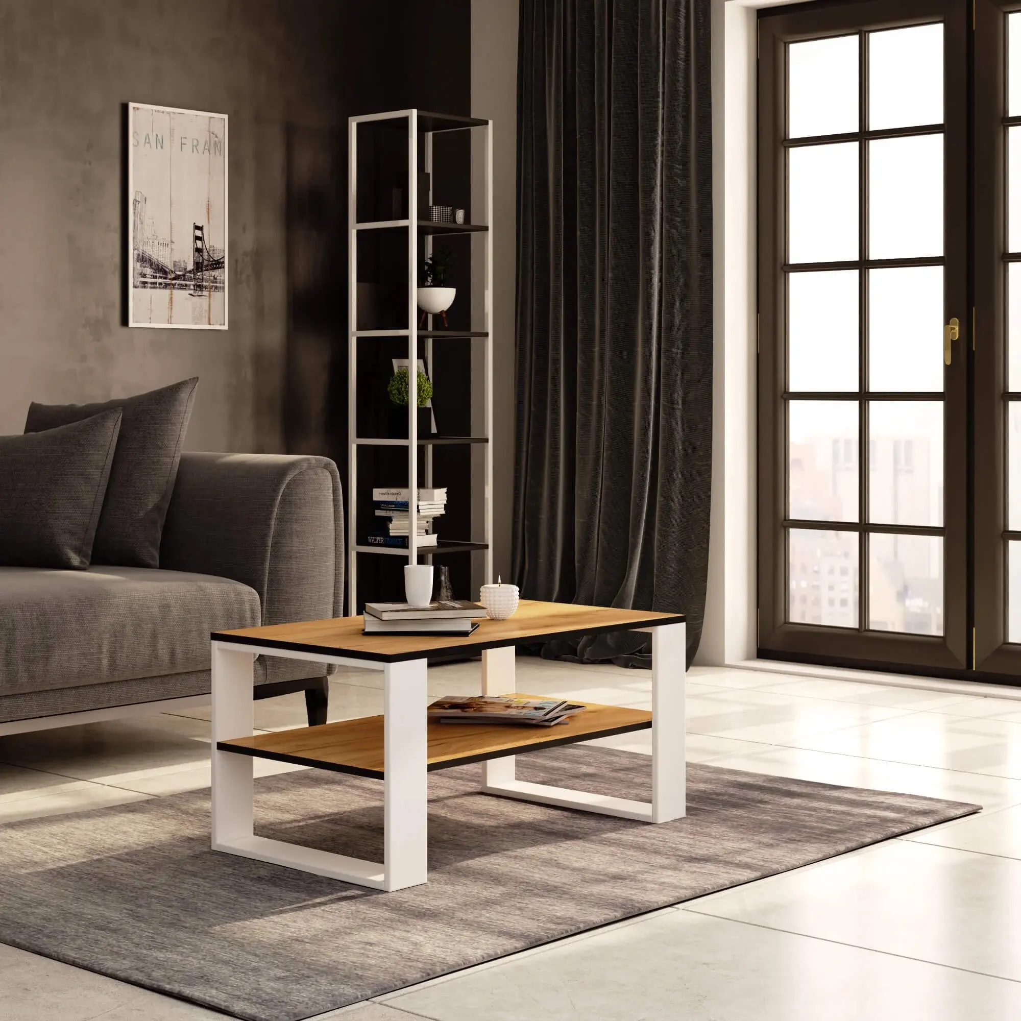 Журнальный столик Akord Alex 92см (Craft Oak/White) - 2