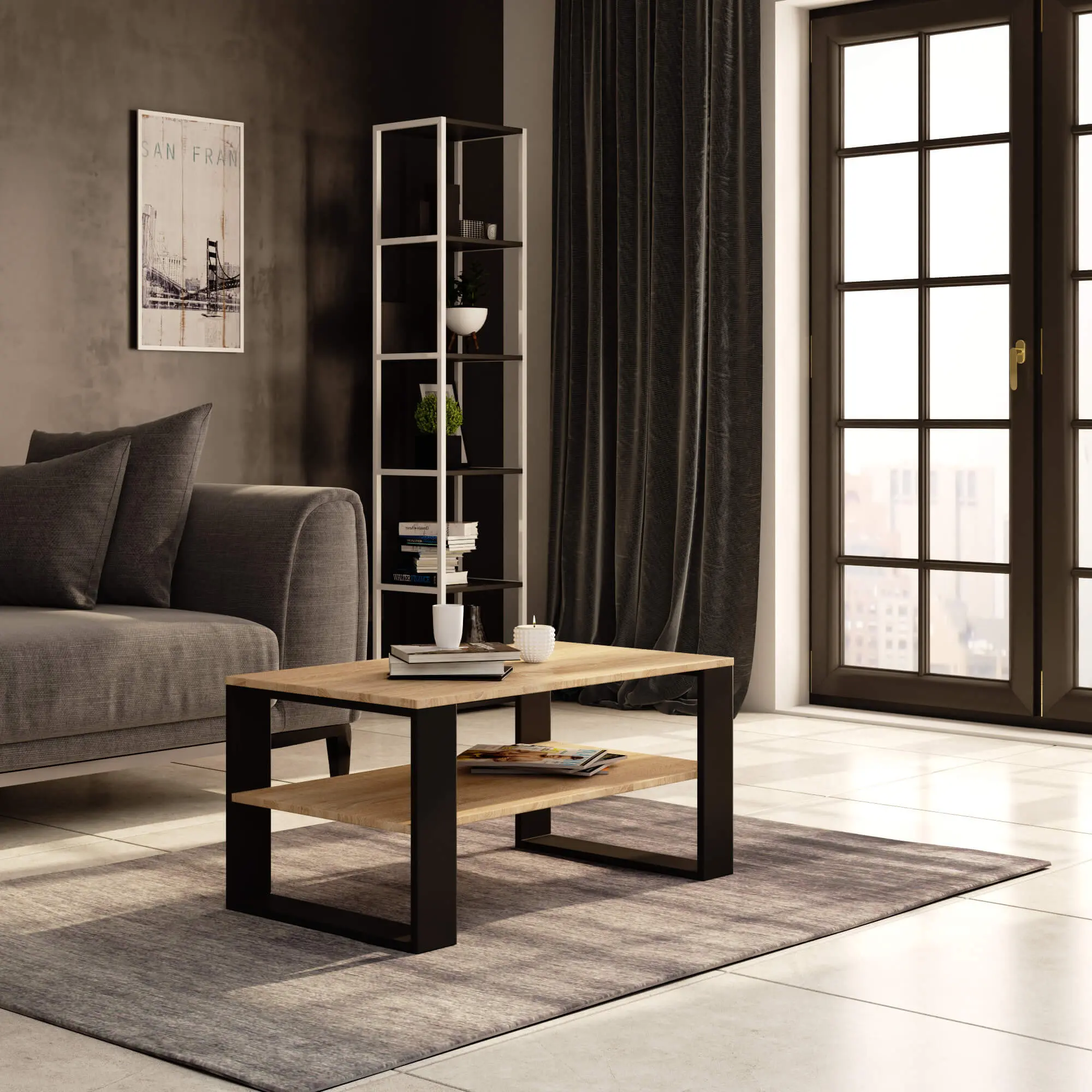 Журнальный столик Akord Alex 92см (Sonoma Oak/Black) - 2