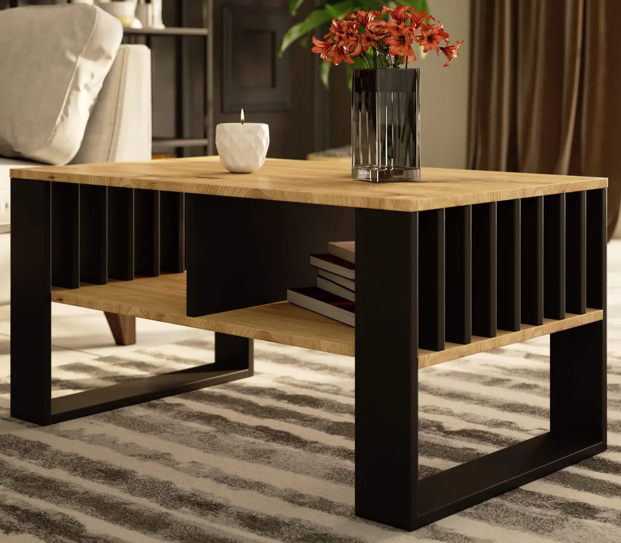 Журнальный столик Akord Rockford 92см (Artisan Oak/Black)