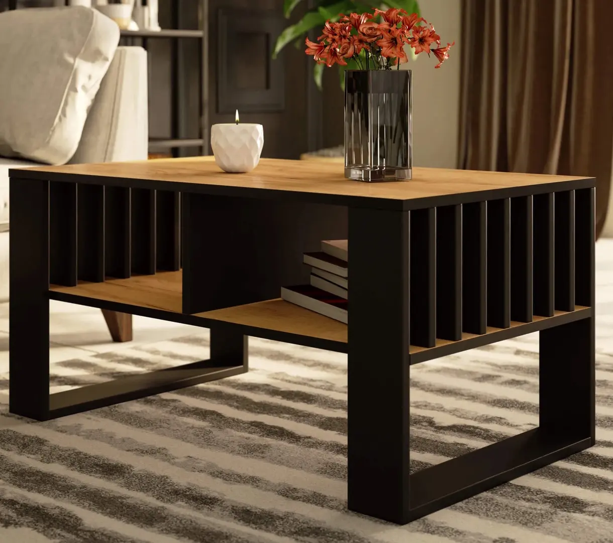 Журнальный столик Akord Rockford 92см (Craft Oak/Black)