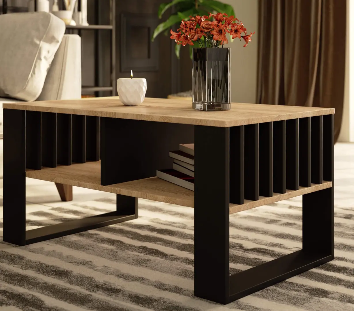 Журнальный столик Akord Rockford 92см (Sonoma Oak/Black)