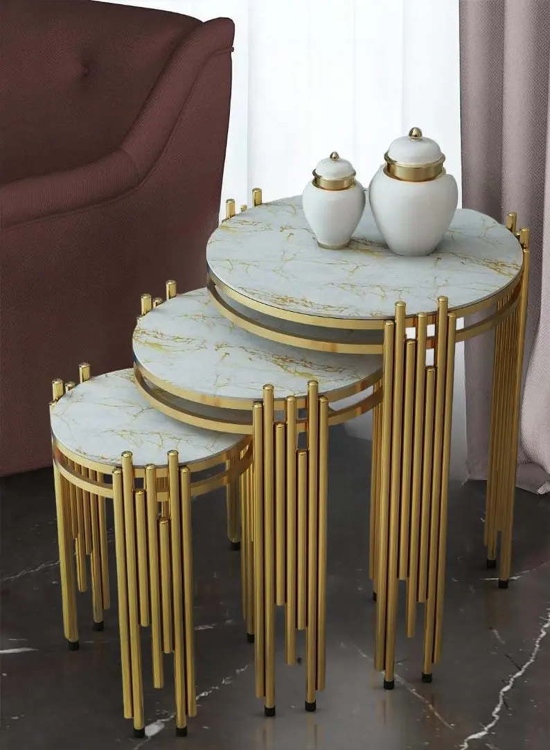 Набор журнальных столиков Casa Moora IDM35 (White Marble/Gold)