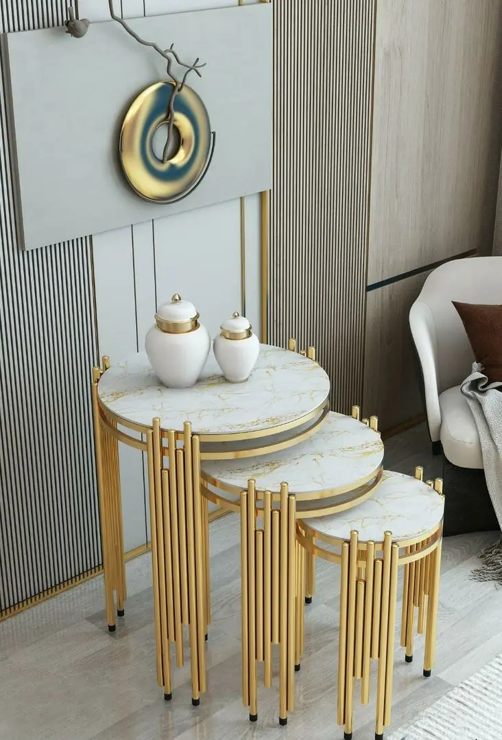 Набор журнальных столиков Casa Moora IDM35 (White Marble/Gold)