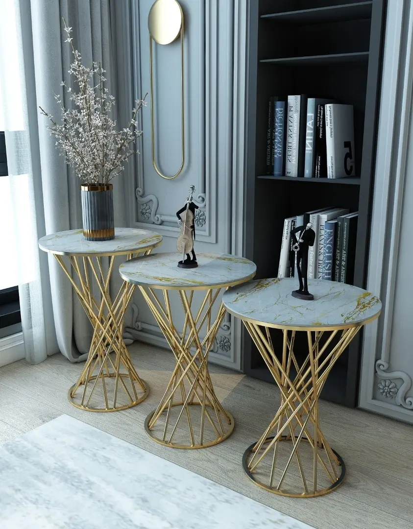 Набор журнальных столиков Casa Moora IDRMS24 (White Marble/Gold)