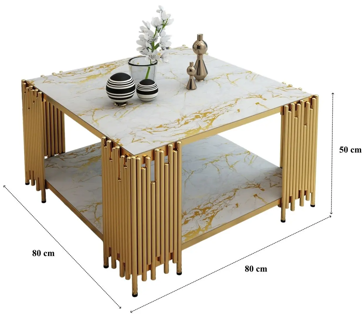 Masa pentru reviste Casa Moora IDRMC2 (White Marble/Gold)