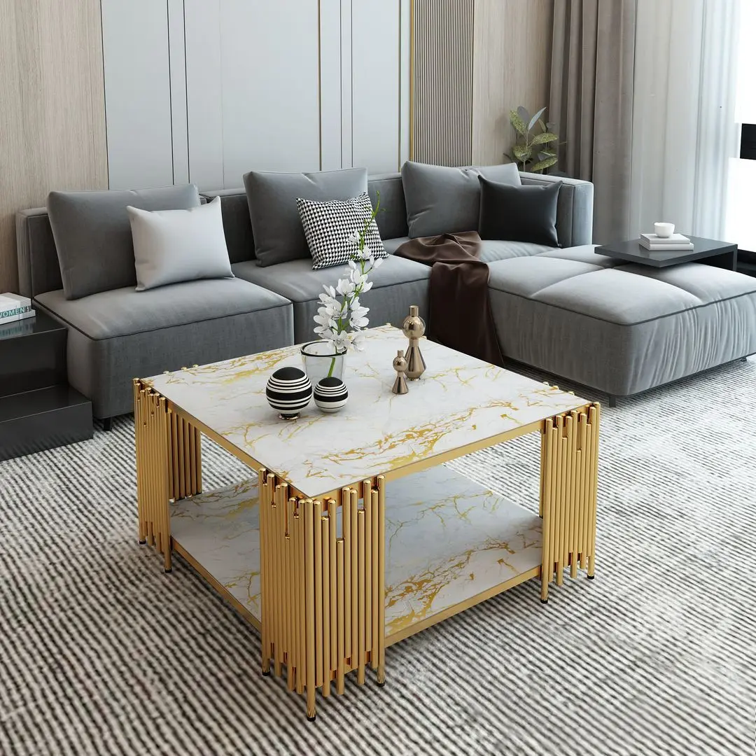 Masa pentru reviste Casa Moora IDRMC2 (White Marble/Gold)