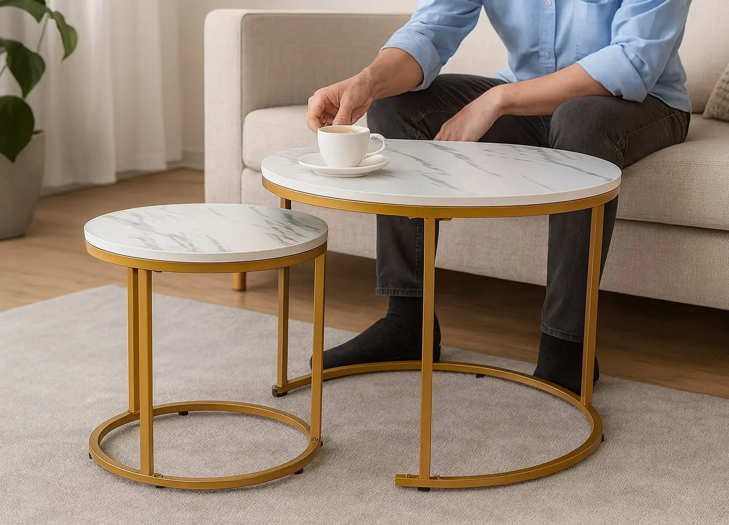 Set masute pentru reviste Chomik FAT1459 (White Marble/Gold) - 4